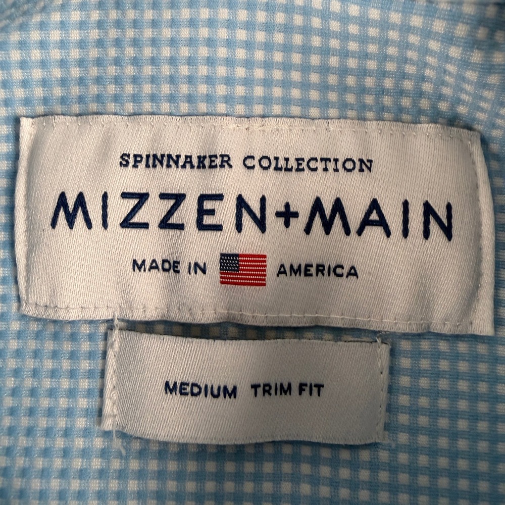 Mizzen+Main Spinnaker Shirt Mens M Blue Gingham Button Down Trim Fit Made in USA - Picture 3 of 10